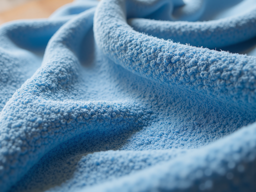 Soft fleece sleep blanket in blue color, folded neatly on bed with cozy texture visible
